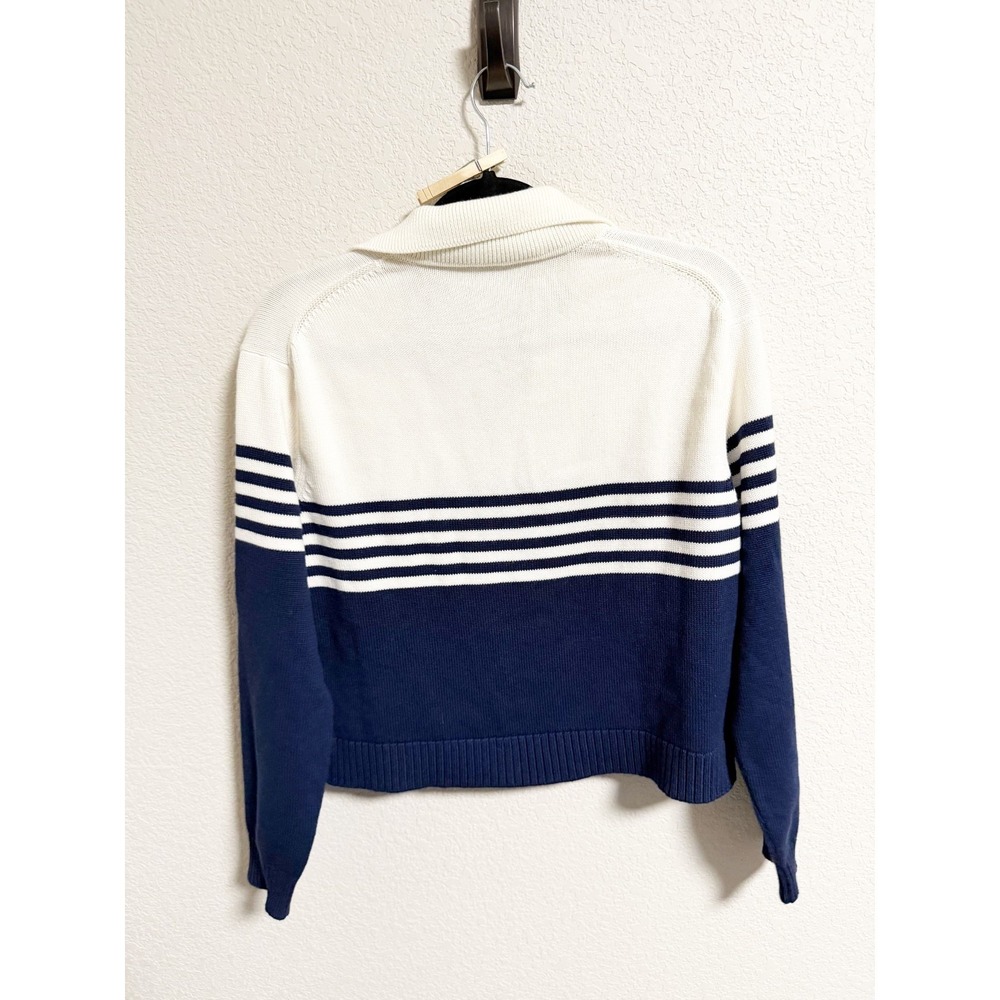 Simkhai Jules Knit Polo Shirt Long Sleeve Organic Cotton Midnight Stripe Small - Picture 3 of 7